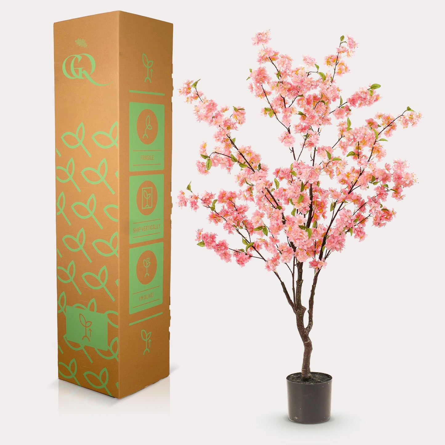 Pianta artificiale - Prunus - Fiore di ciliegio - Rosa - 135 cm