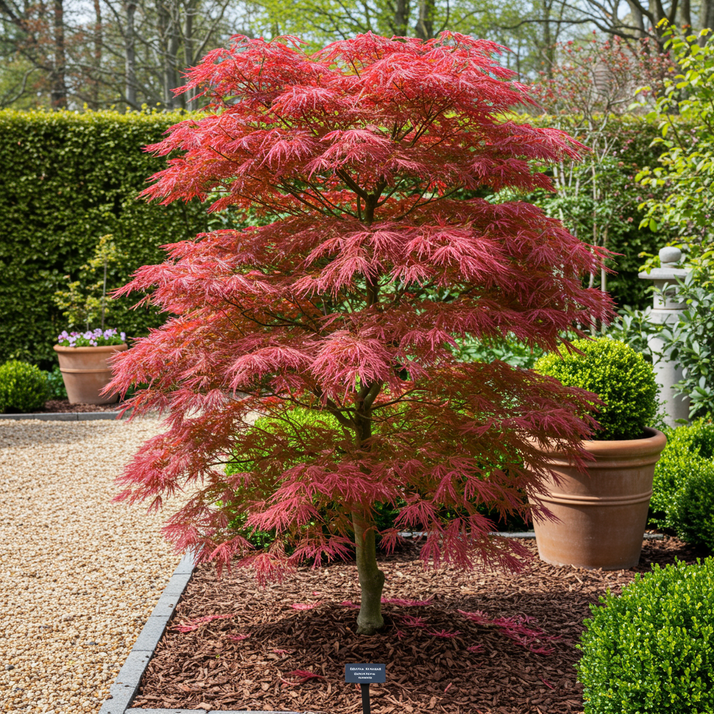 Green boutiQ - Pianta da terrazza - Acero giapponese - Acer palmatum Beni Maiko - Rosso - 2 Piante - Decidua - Vaso 19 cm Altezza 70 cm