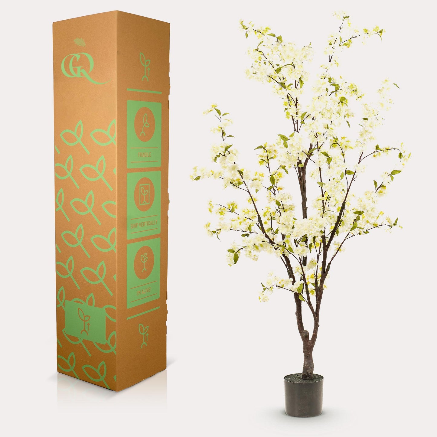 Pianta artificiale - Prunus - Fiore di ciliegio - Bianco - 175 cm
