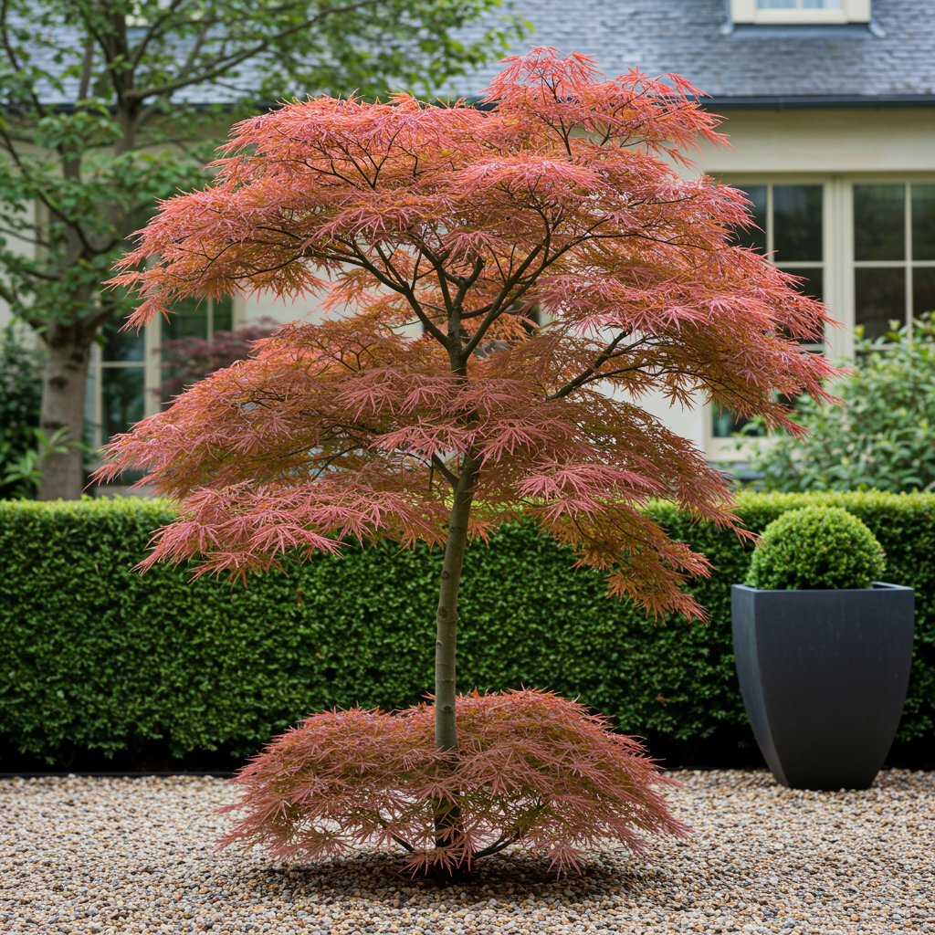 Green boutiQ - Pianta da terrazza - Acero giapponese - Acer palmatum Jerre Swarts - Rosso scuro - 2 piante - Decidua - Vaso 19 cm Altezza 70 cm