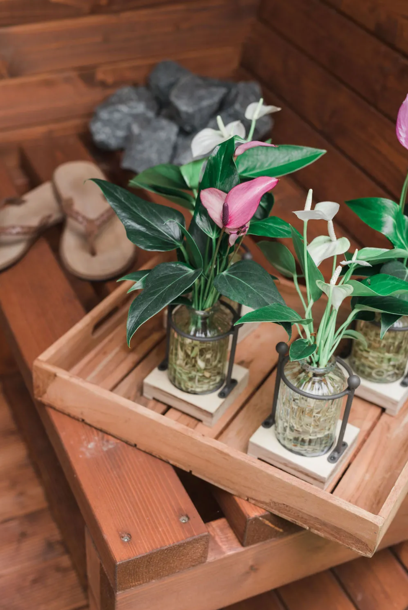 FLOWER JEWEL | HOUTEN RONDE HOUDER | ANTHURIUM