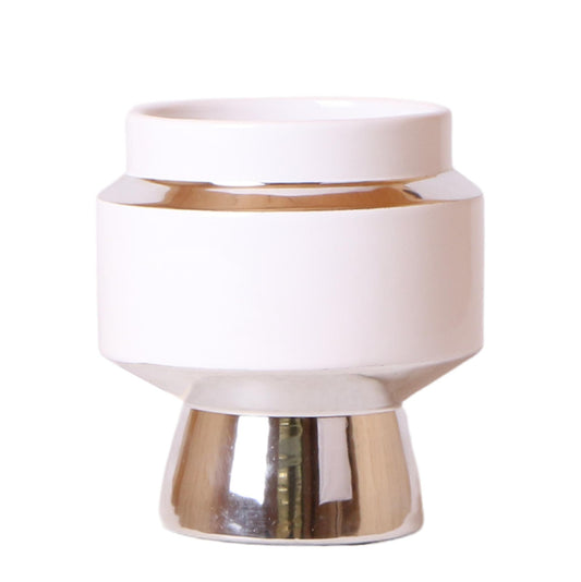 Kolibri Home | Vaso da fiori Le Chic - Vaso decorativo in ceramica bianca con dettagli argentati - Ø9cm