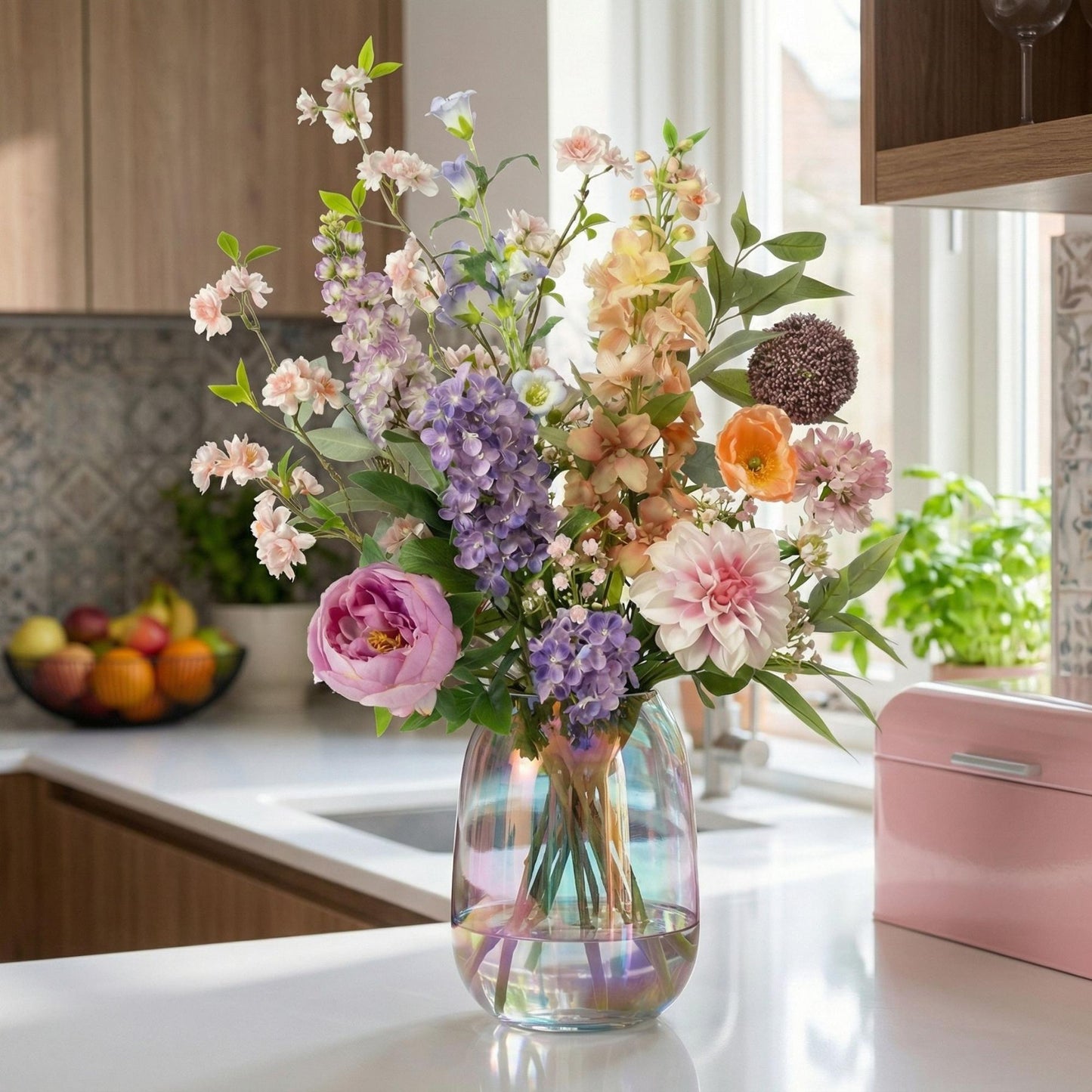 Bouquet di fiori artificiali - Pastel Meadow Deluxe - Real Touch - 15 steli - ↑ 100 cm