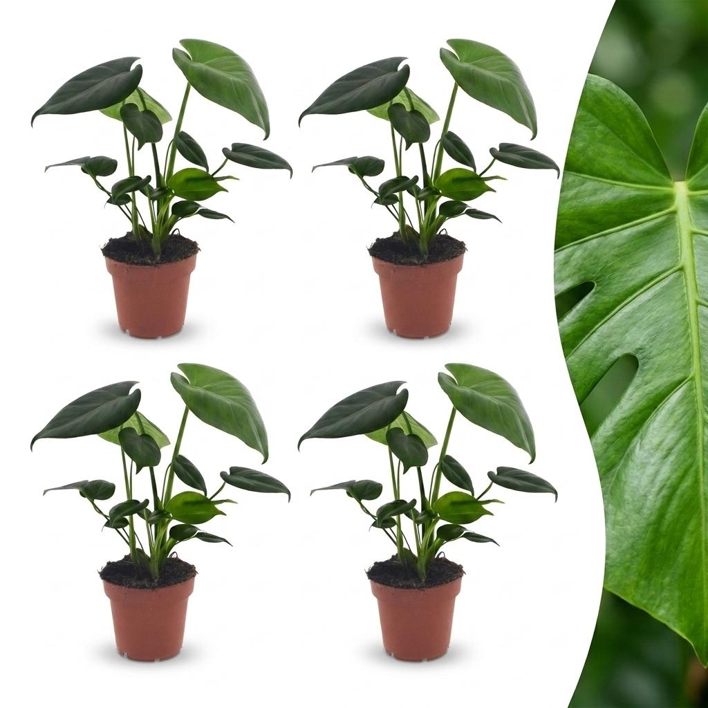 Green boutiQ - Monstera Deliciosa - Swiss Cheese Plant - 4 Plants - Pot 12cm - Height - 30cm
