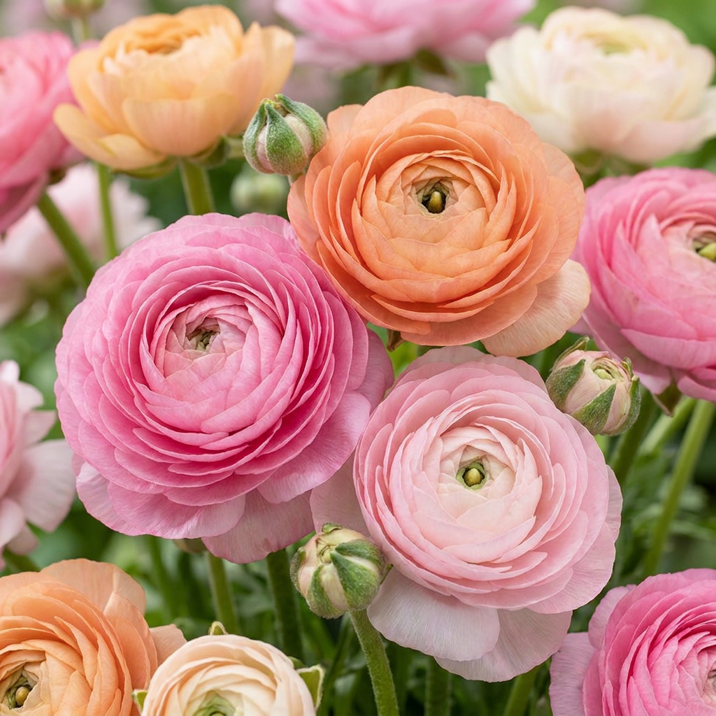 320x Ranunculus Pastel Mix - Pastelkleurige ranonkel - D - Zomerbloeier - Bolmaat 5/6