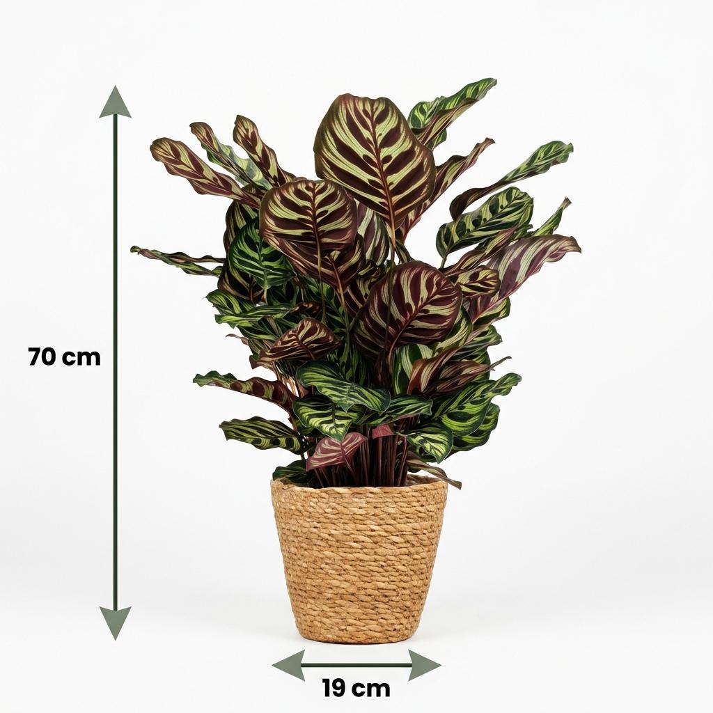Green boutiQ - Houseplant - Peacock Plant - Calathea Makoyana - Green - Low Maintenance - 1 Plant - with Basket - Pot 19cm - Height 70cm