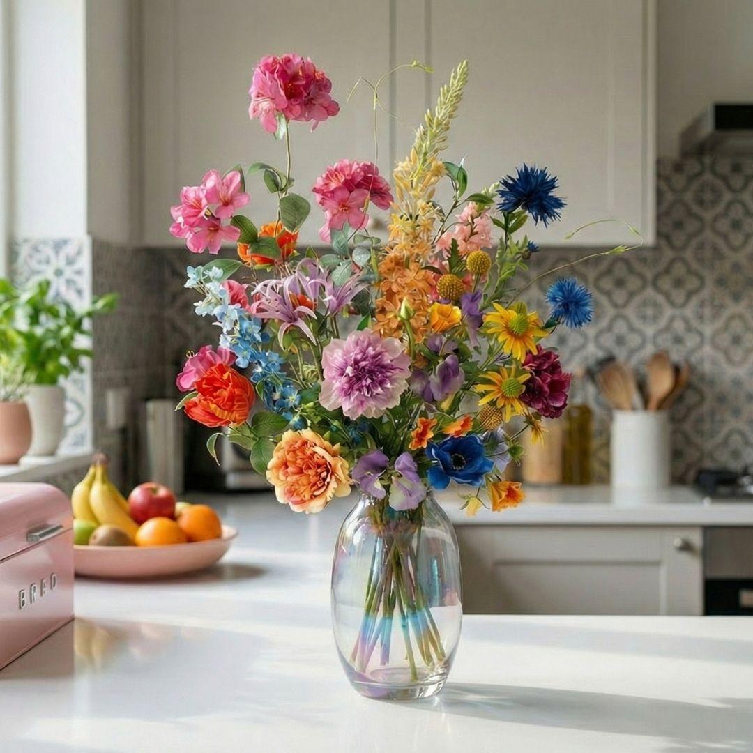 Artificial flower bouquet - Summer Garden Deluxe - Real Touch - 19 stems - ↑ 100 cm - Silk flowers