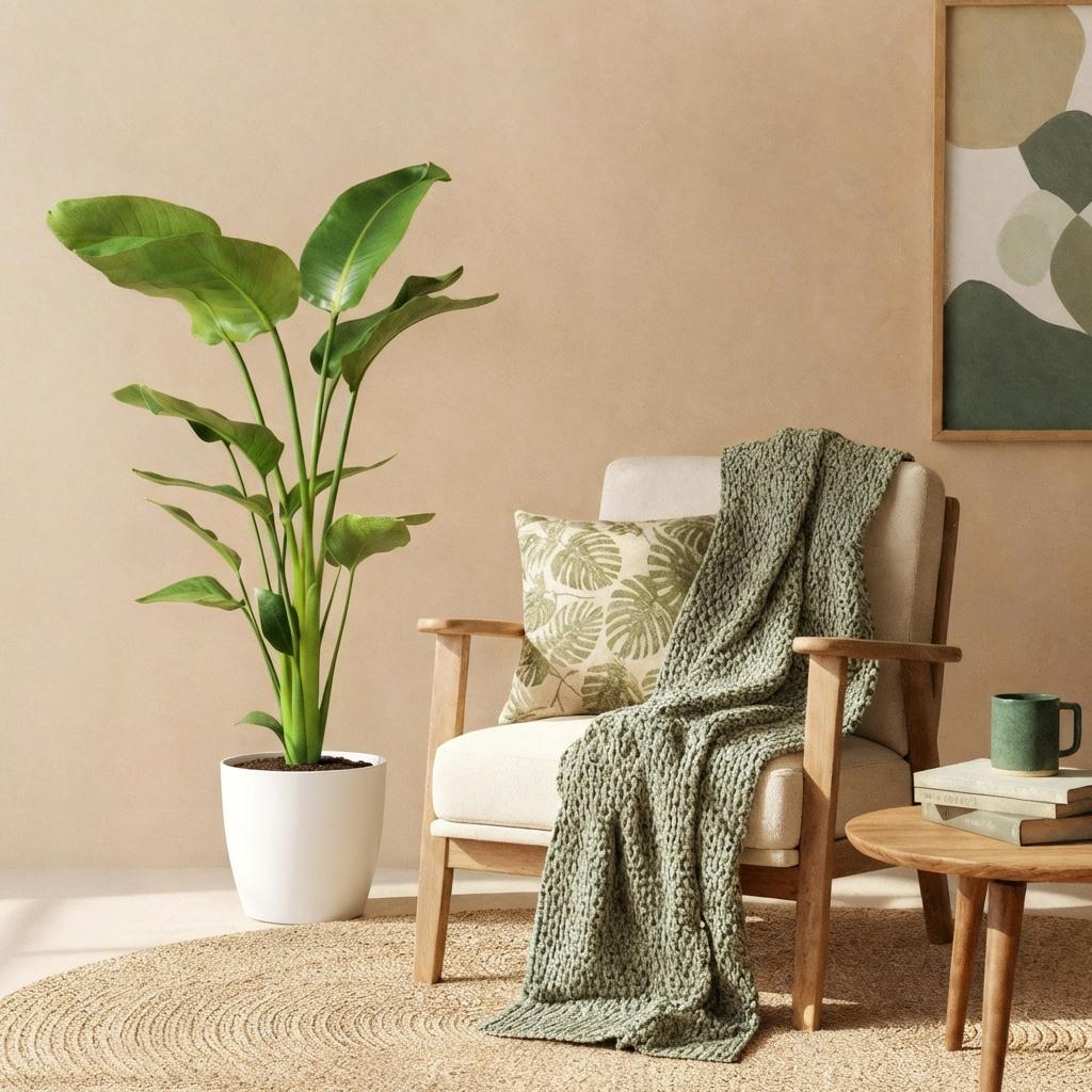 Green boutiQ - Houseplants - Strelitzia Nicolai - Bird of Paradise - Low maintenance - Green - 1 Plant - with Potter White - Pot 21cm - Height 110-120cm