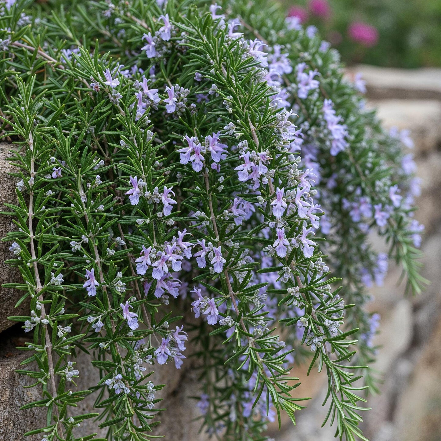 Green boutiQ - Pianta su stelo - Rosmarinus officinalis Prostratus - Pianta da patio - Sempreverde - Resistente all'inverno - Fiore viola - Vaso 19 cm Altezza 90 cm