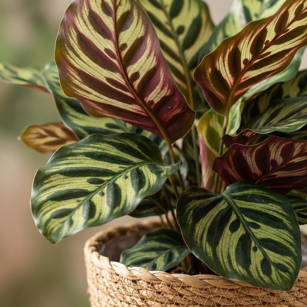 Green boutiQ - Houseplant - Peacock Plant - Calathea Makoyana - Green - Low Maintenance - 1 Plant - with Basket - Pot 19cm - Height 70cm