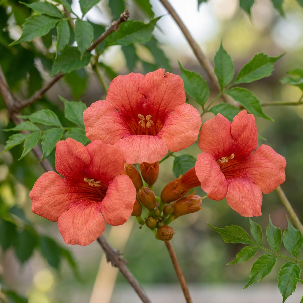 4x Campsis radicans - Trumpet vine - Orange - Red - Climbing plant - Ø9cm - ↕35cm