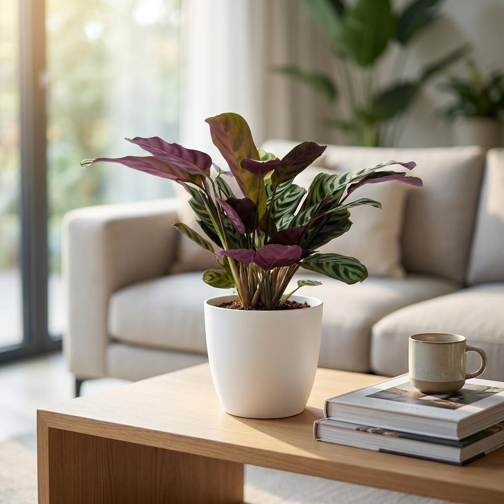 Ctenanthe Burle-Marxii - Fishbone Prayer Plant - 2 Plants - with White Pot - Pot 12cm - Height 30cm