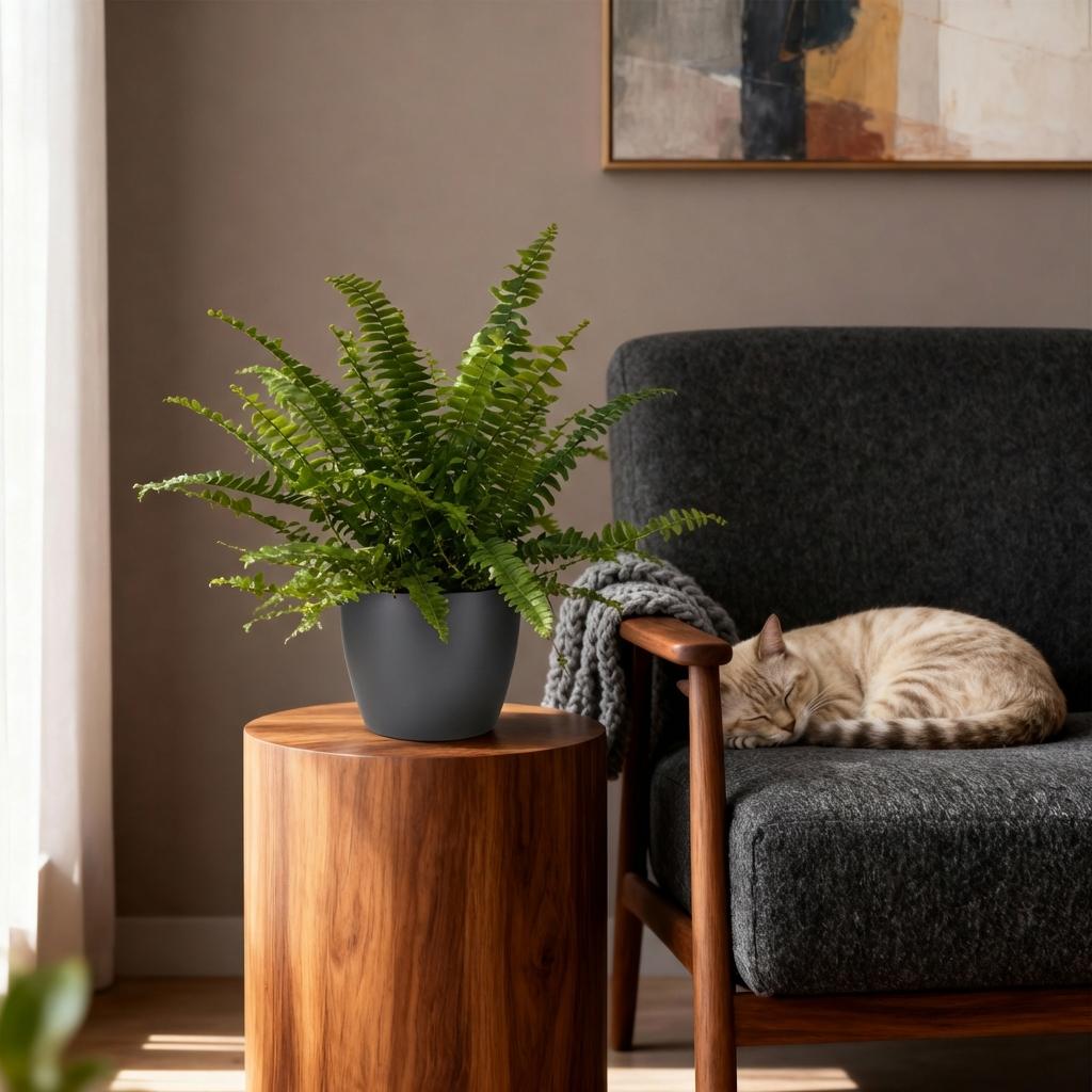 Kamerplant - Nephrolepsis exaltata Green Lady - Varen - Huisdiervriendelijke Plant - Groen - 4 Planten - met Potter Grijs - Pot 12cm - Hoogte 25cm