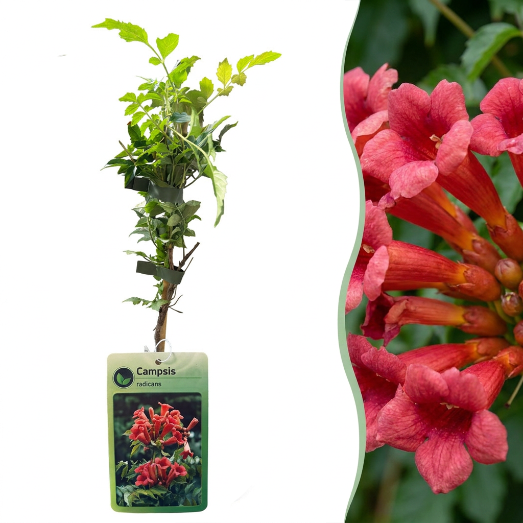 4x Campsis radicans - Trumpet vine - Orange - Red - Climbing plant - Ø9cm - ↕35cm