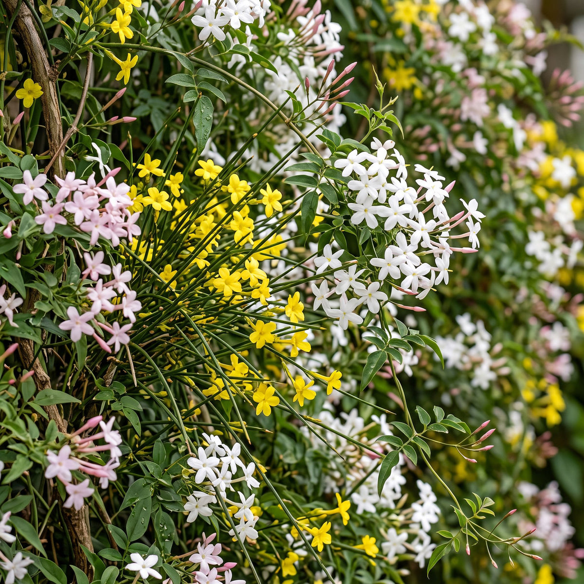 6x Jasminum Tricolour - Tricolor Jasmine - Yellow - White - Pink - Climbing plant - Ø9cm - ↕35cm