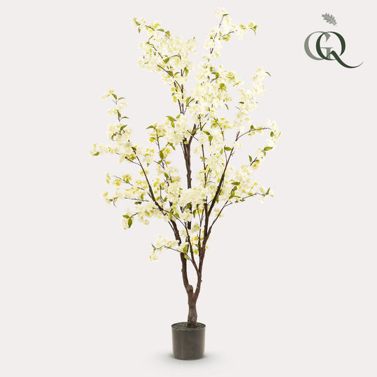 Pianta artificiale - Prunus - Fiore di ciliegio - Bianco - 175 cm