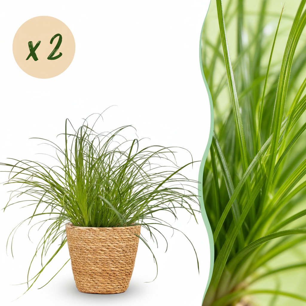 Houseplant - Cyperus alternifolius Zumula - Cat Grass - Pet-Friendly Plant - Green - 2 Plants - with Basket - Pot 12cm - Height 20cm