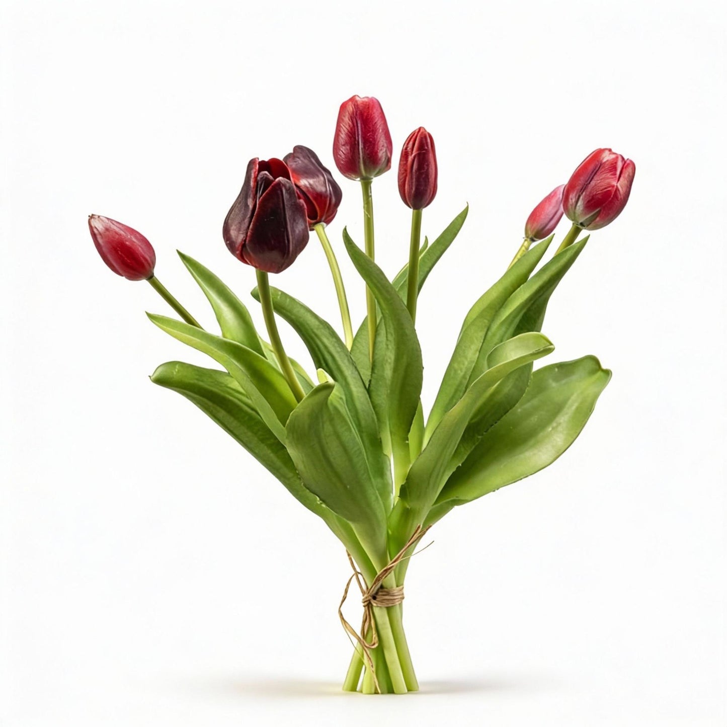 Tulpenboeket - Diep Rood - ‘Real Touch’ Kunsttulpen - 7 stelen - 42 cm