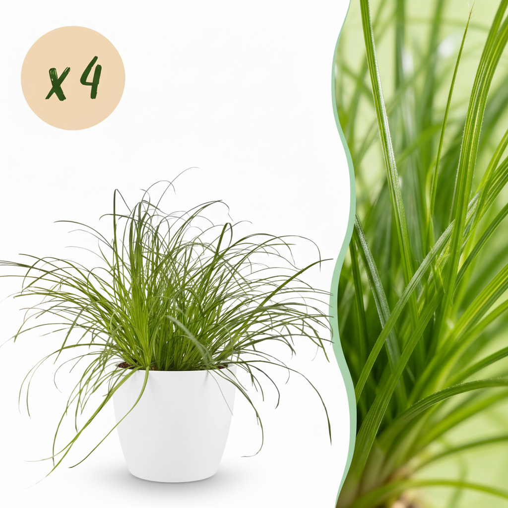 Green boutiQ - Houseplant - Cyperus alternifolius Zumula - Cat Plant - Pet-Friendly Plant - Green - 4 Plants - with Potter White - Pot 12cm - Height 20cm