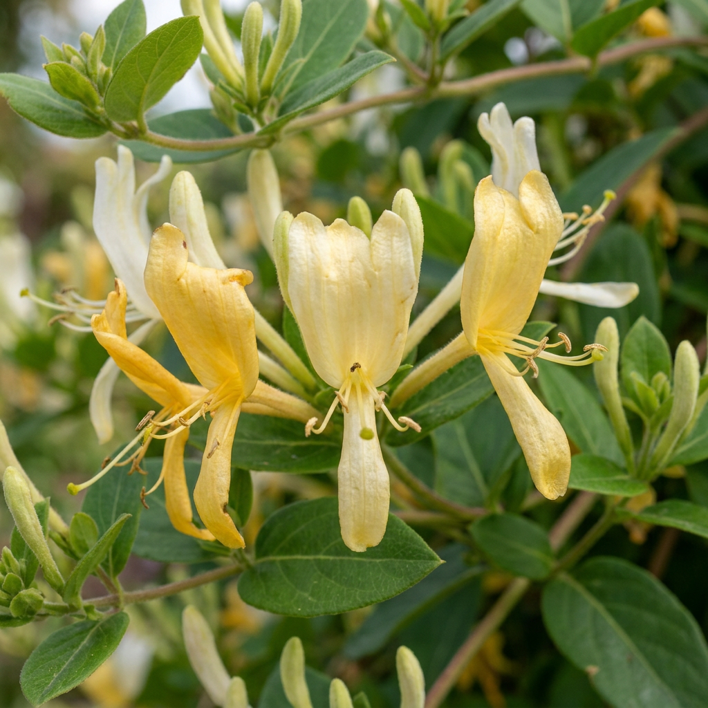 6x Lonicera jap. 'Halliana' - Japanse kamperfoelie - Wit - Geel - Klimplant - Ø9cm - ↕35cm