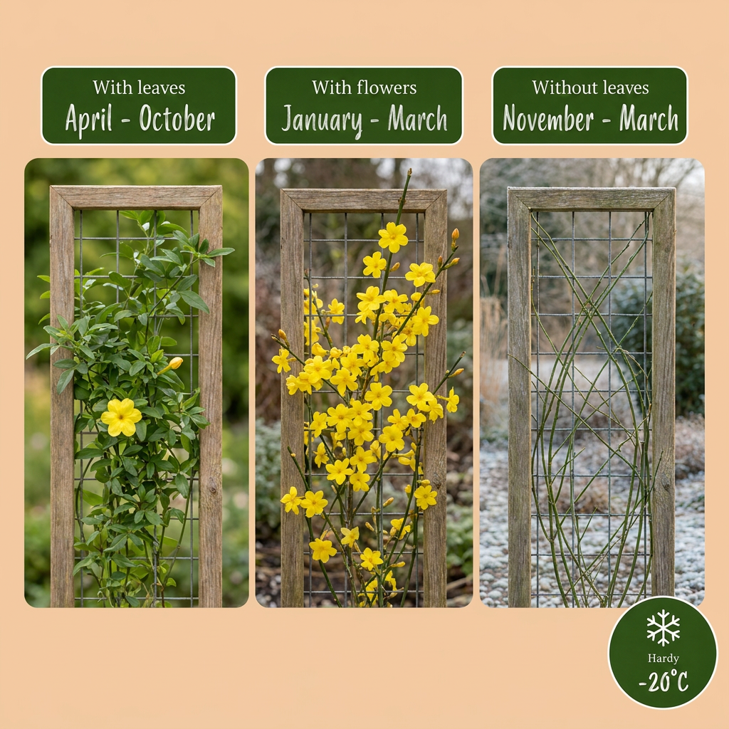 4x Jasminum nudiflorum - Winterjasmijn - Geel - Klimplant - Ø9cm - ↕35cm