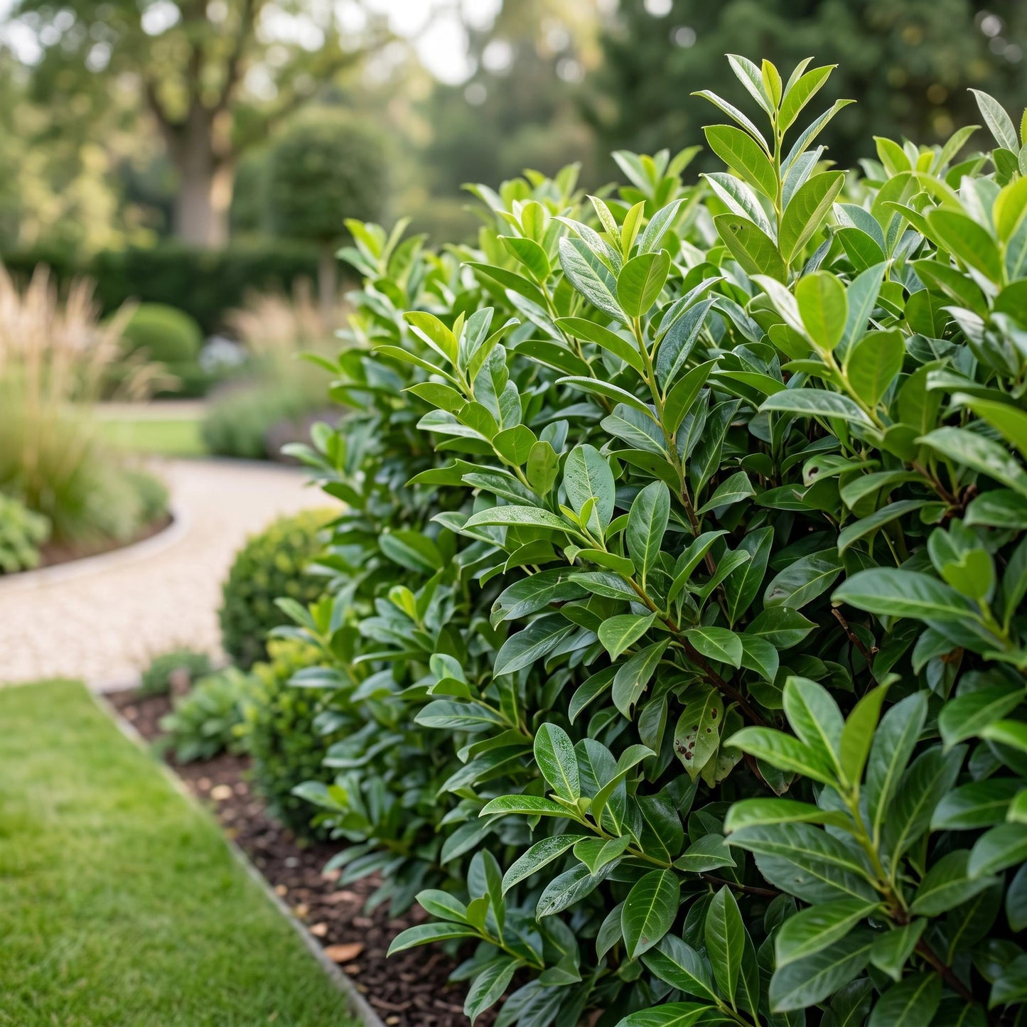 Green boutiQ - 40x Prunus laur. Novita - Cherry Laurel - Hedge Plants - Evergreen - Green - Pot 9cm - Height 25-35cm