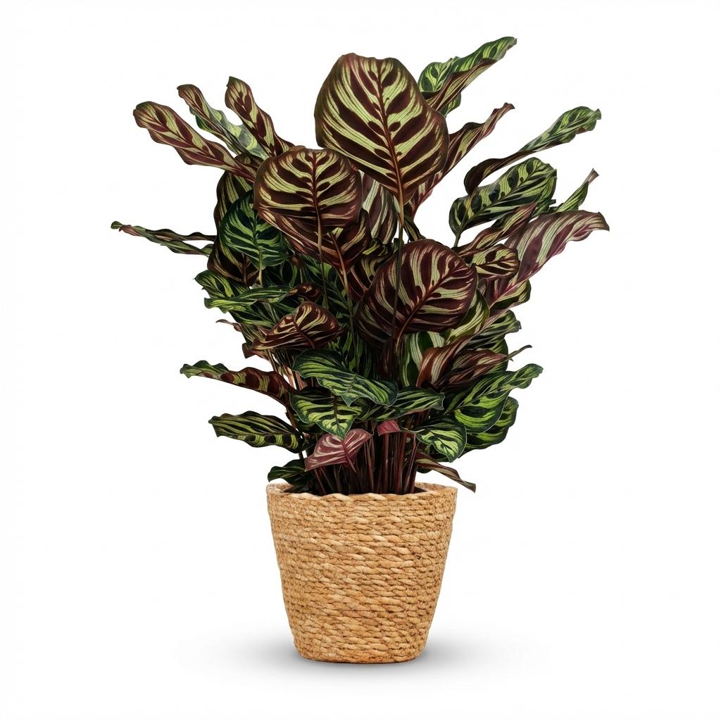 Green boutiQ - Houseplant - Peacock Plant - Calathea Makoyana - Green - Low Maintenance - 1 Plant - with Basket - Pot 19cm - Height 70cm