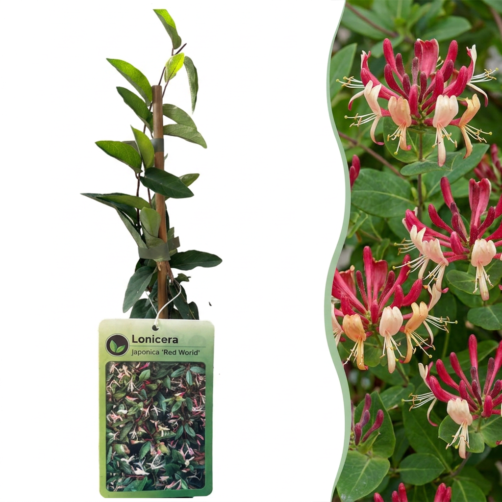 Lonicera jap. 'Red World' - Japanese honeysuckle - Red - Pink - Climbing plant - Ø9cm - ↕35cm