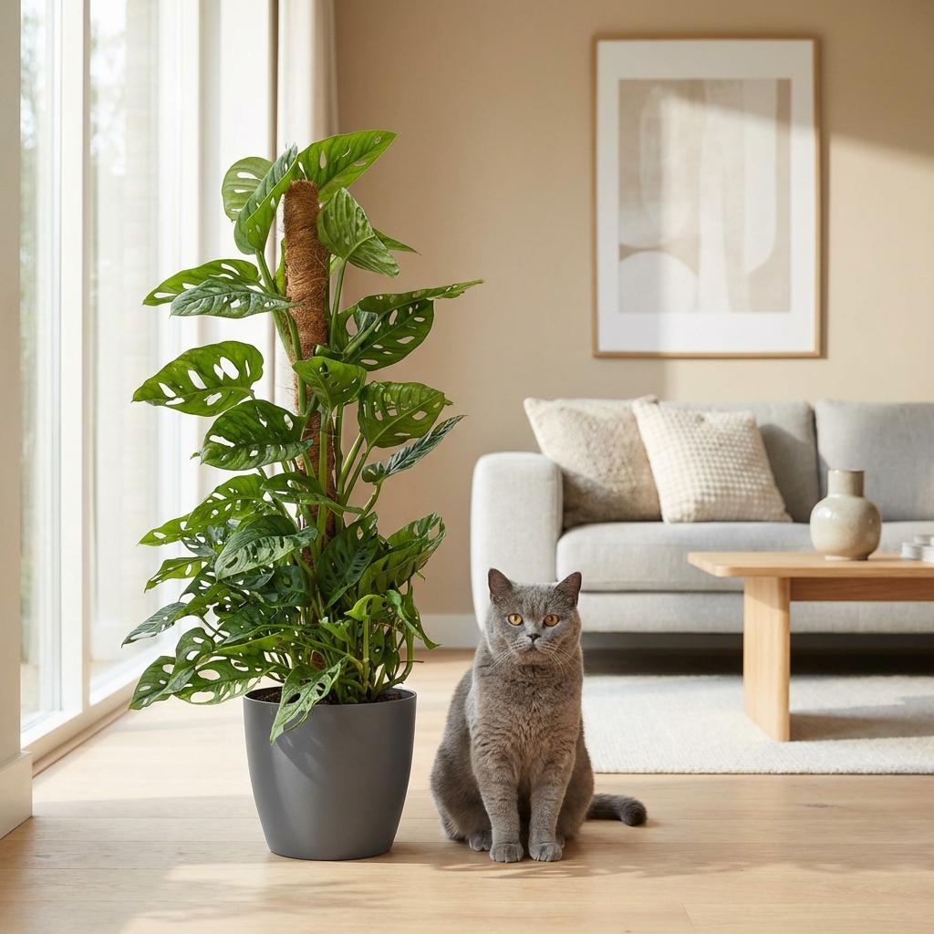 Green boutiQ - Houseplant - Monkey Mask - Monstera Adansonii Moss Pole - Green - Low maintenance - 1 Plant - with Grey Potter - Pot 19cm - Height 90cm