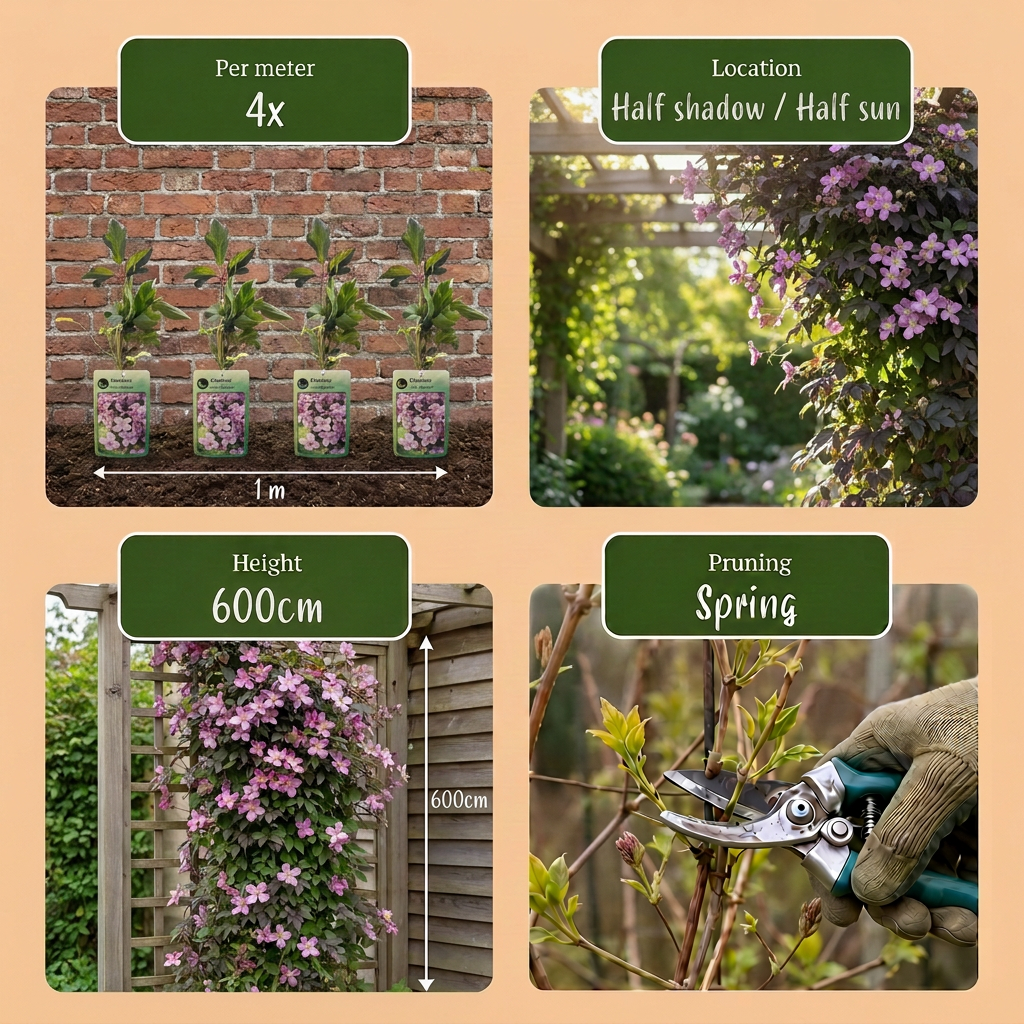 6x Clematis mont. 'Mayleen' - Bergclematis - Licht Roze - Klimplant - Ø9cm - ↕35cm