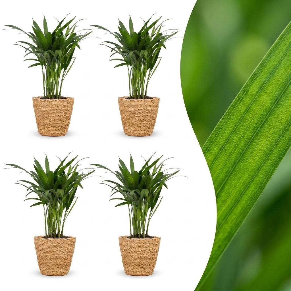 Areca Lutescens - Golden Palm - 4 Plants - with Basket - Pot 12cm - Height - 45cm