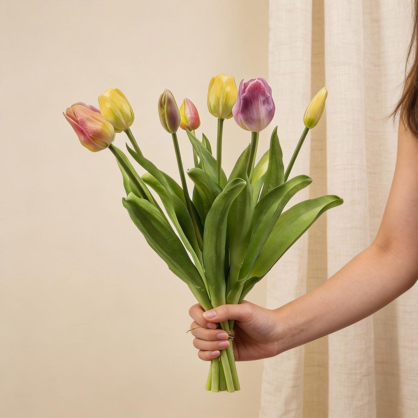 Tulip Bouquet - Soft Spring - 'Real Touch' Artificial Tulips - 7 stems – 42 cm