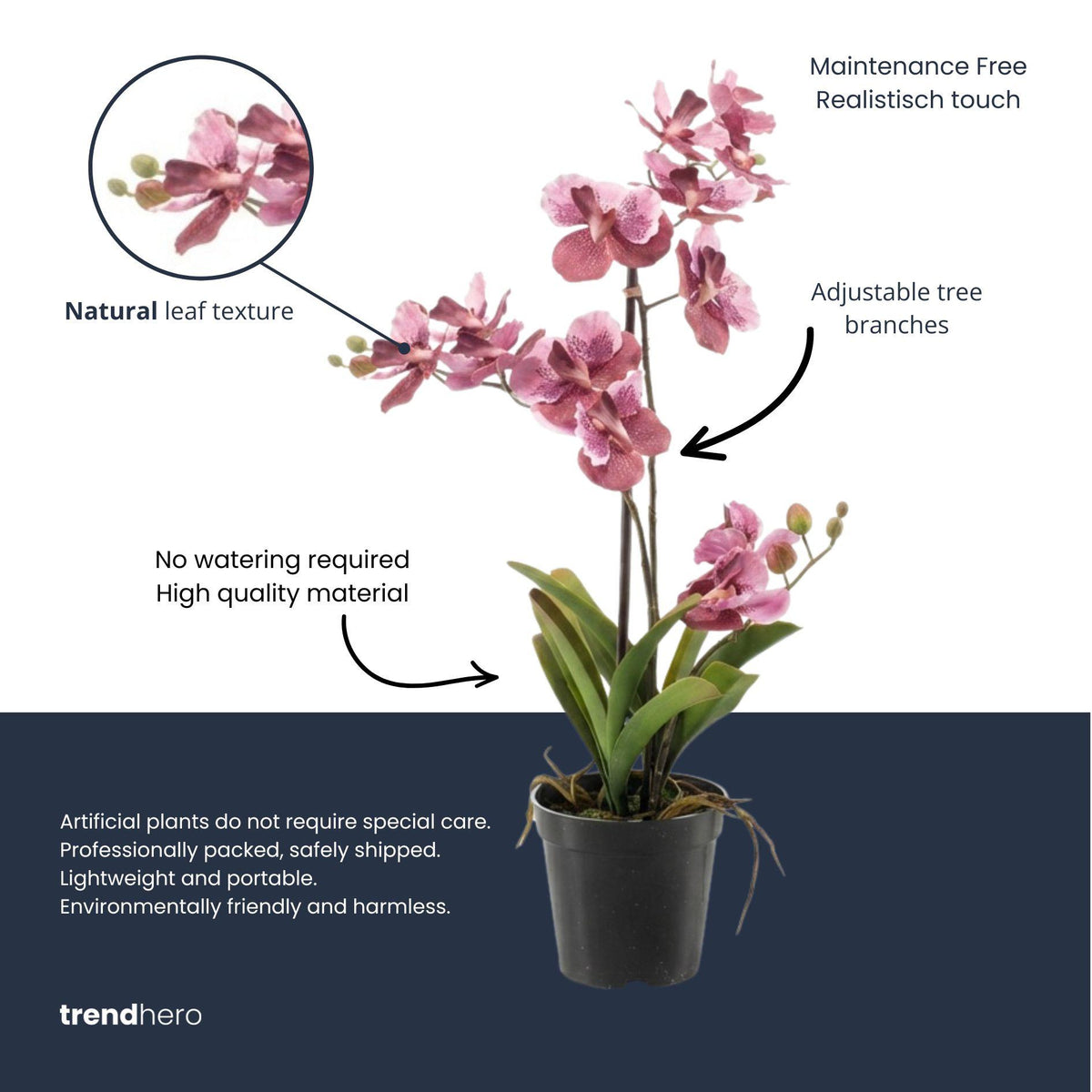 Orchidée Vanda artificielle vieux rose en pot – 60 cm