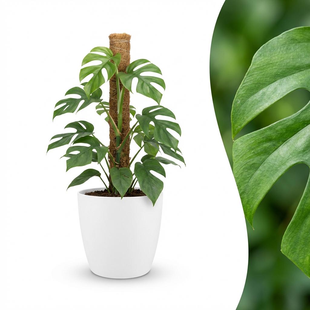 Green boutiQ - Indoor Plant - Mini Swiss Cheese Plant - Monstera Minima Moss Pole - Green - Low Maintenance - 1 Plant - with White Potter - Pot 19cm - Height 90cm