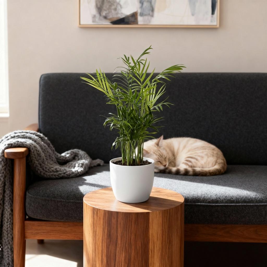 Houseplant - Chamaedorea elegans - Parlor Palm - Pet-Friendly Plant - Green - 1 Plant - with White Pot - Pot 12cm - Height 15cm