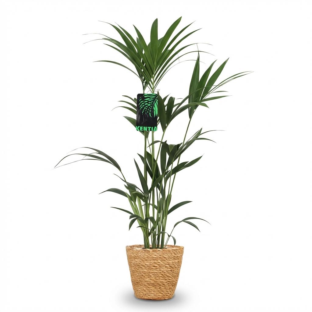 Green boutiQ - Houseplant - Howea Forsteriana - Kentia Palm - Low Maintenance - Green - 1 Plant - with Basket - Pot 21cm - Height 120-130cm