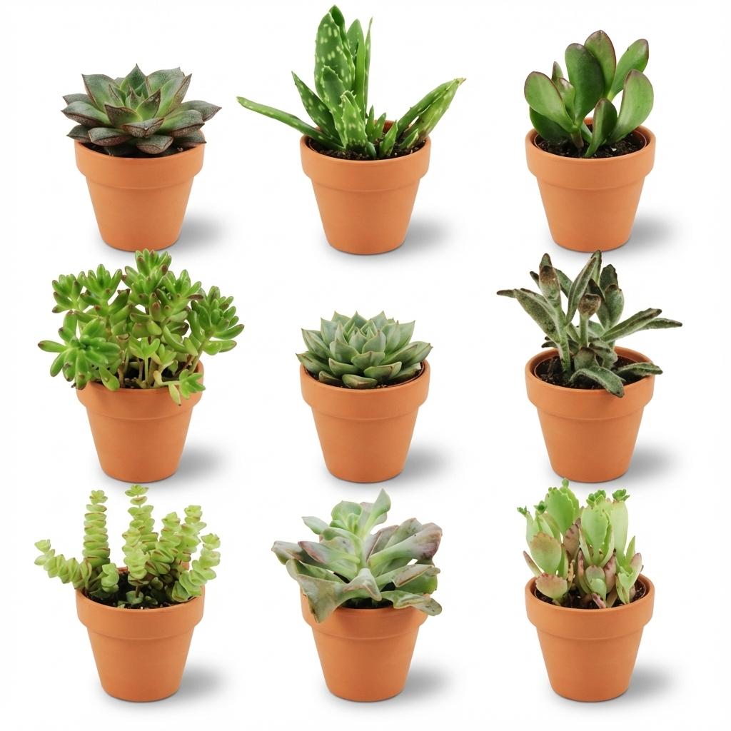 Mix di mini succulente - 9 pezzi - Ø 8,1 cm - Altezza: 5-10 cm - Vasi in terracotta