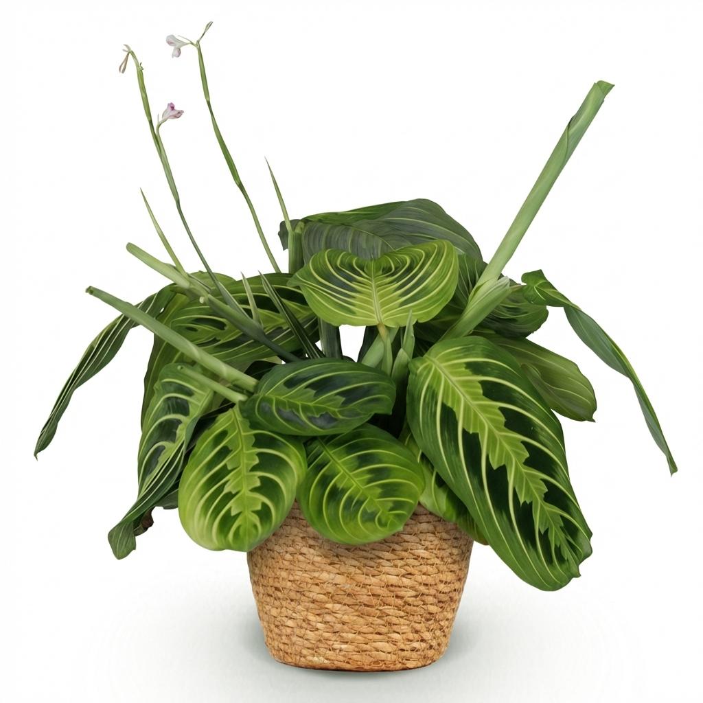 Pianta d'appartamento - Maranta Fascinator Lemon Lime - Pianta della Preghiera - Pianta Pet Friendly - Verde - 1 Pianta - con Cesto - Vaso 12cm - Altezza 25cm