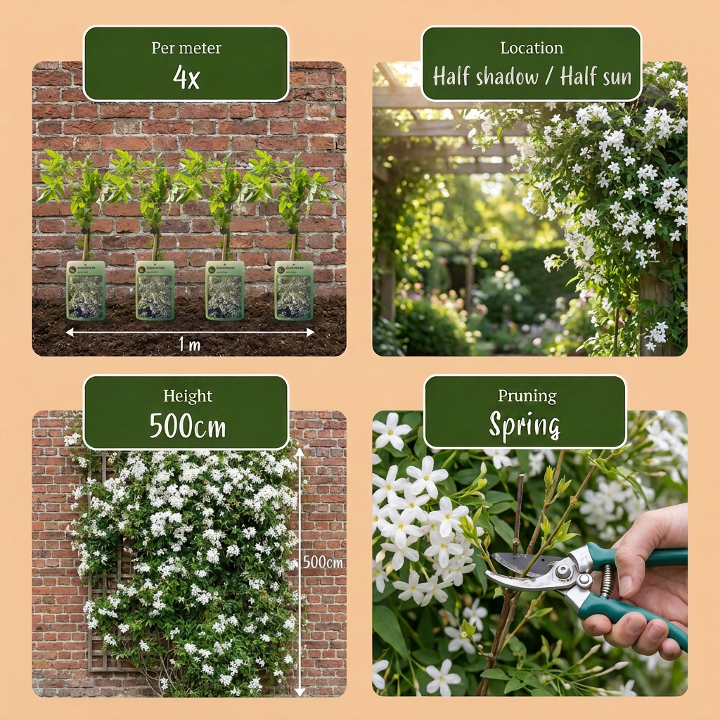 4x Jasminum officinale - Echte jasmijn - Wit - Klimplant - Ø9cm - ↕35cm