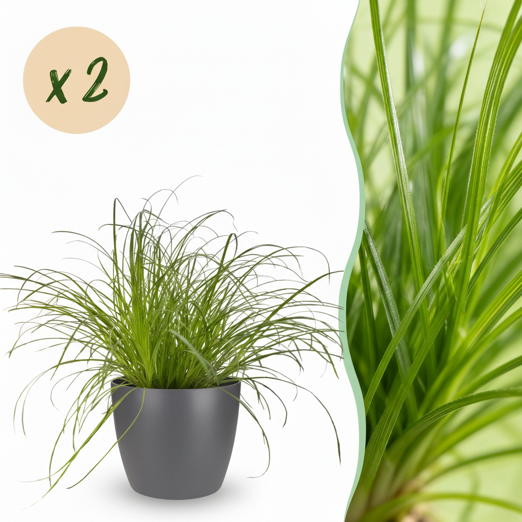 Houseplant - Cyperus alternifolius Zumula - Cat Grass - Pet-friendly Plant - Green - 2 Plants - with Grey Pot - Pot 12cm - Height 20cm