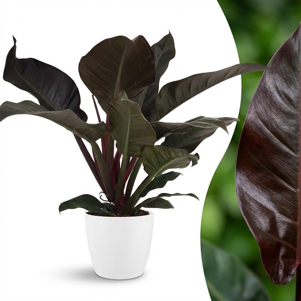 Green boutiQ - Indoor Plant - Philodendron - Philodendron Imperial Red - Red - Low Maintenance - 1 Plant - with Potter White - Pot 19cm - Height 60cm
