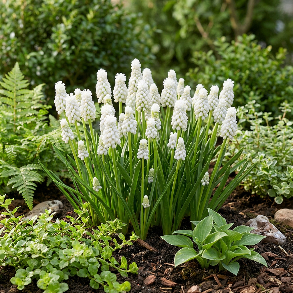 50x Muscari White Magic - Giacinto a grappolo bianco - Bianco - Bulbo da naturalizzazione - Calibro 6/7