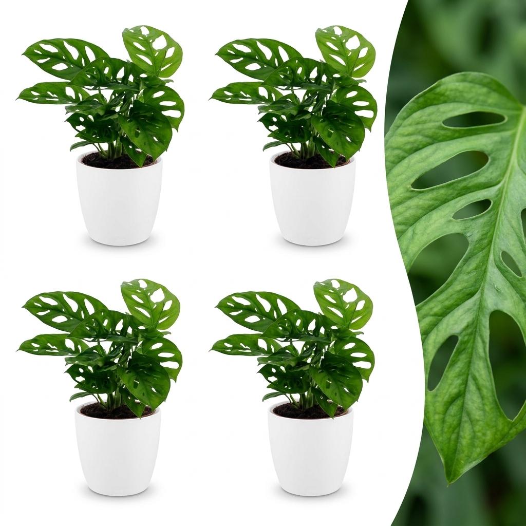 Green boutiQ - Monstera Adansonii - Monstera Adansonii - 4 Plants - with Potter Wit - Pot 12cm - Height - 25cm