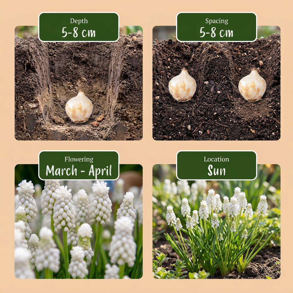 200x Muscari White Magic - Giacinto a grappolo bianco - Bianco - Bulbo da naturalizzazione - Calibro bulbo 6/7