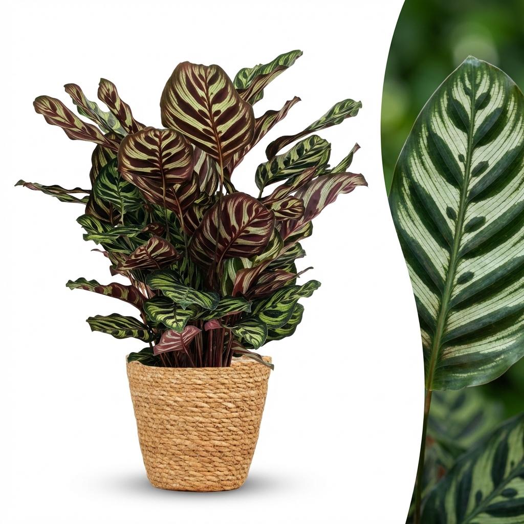 Green boutiQ - Houseplant - Peacock Plant - Calathea Makoyana - Green - Low Maintenance - 1 Plant - with Basket - Pot 19cm - Height 70cm