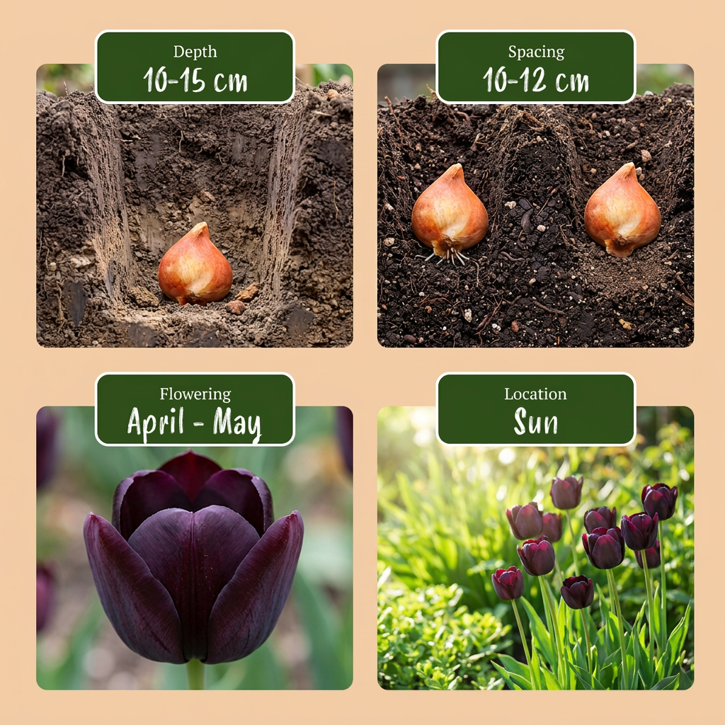 24x Tulipa Triumph Black - Triumph Tulip - Dark Purple - Spring Bloomer - Bulb Size 11/12