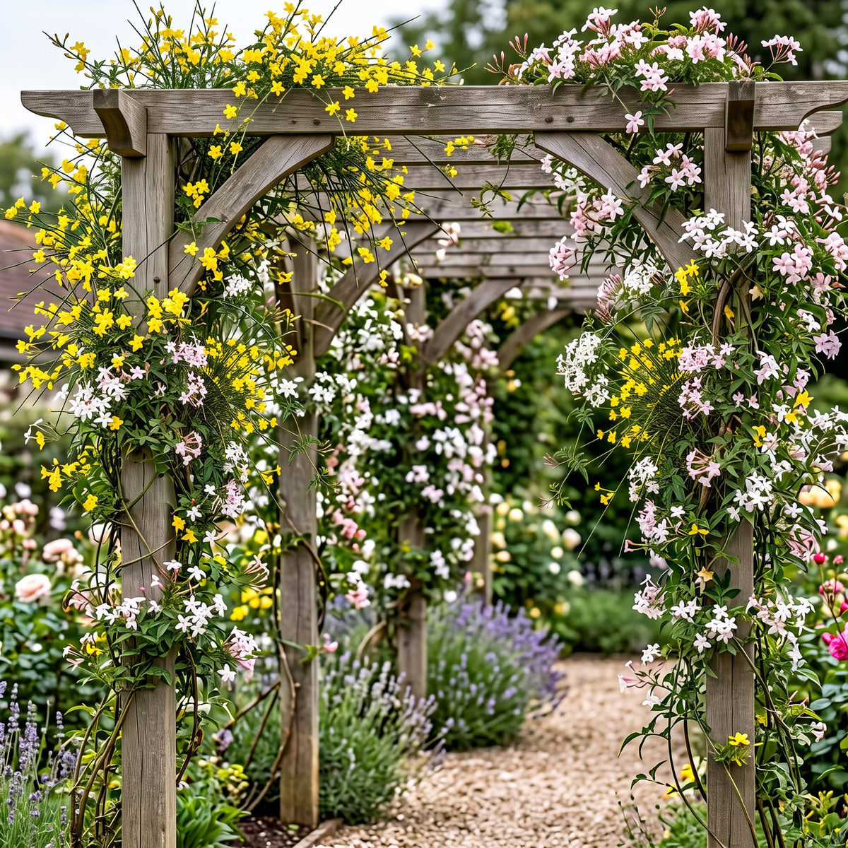 6x Jasminum Tricolour - Tricolor Jasmine - Yellow - White - Pink - Climbing plant - Ø9cm - ↕35cm