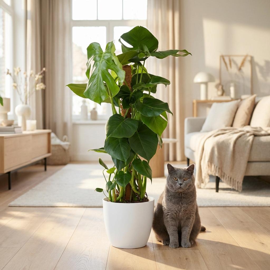 Green boutiQ - Houseplant - Swiss Cheese Plant - Monstera Deliciosa moss pole - Green - Low maintenance - 1 Plant - with White Pot - Pot 19cm - Height 90cm