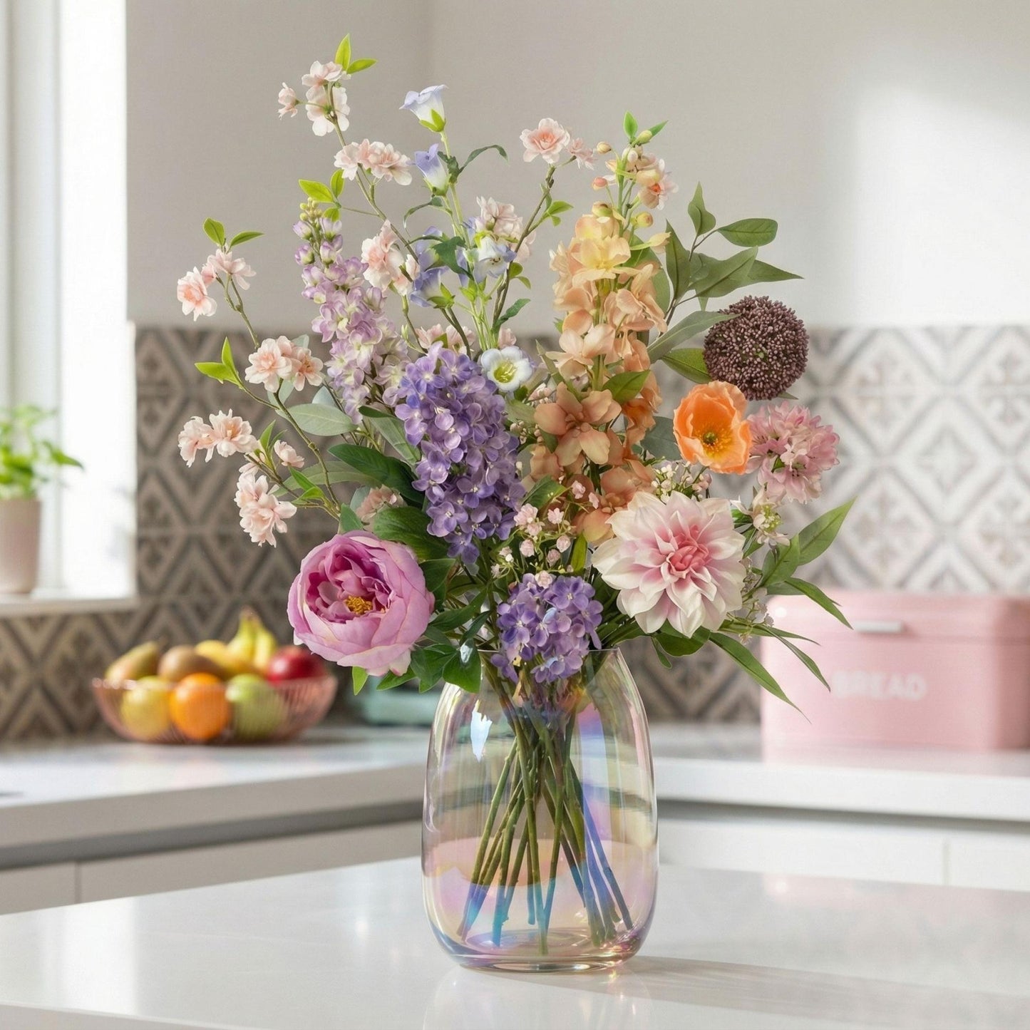 Bouquet di fiori artificiali - Pastel Meadow Deluxe - Real Touch - 15 steli - ↑ 100 cm