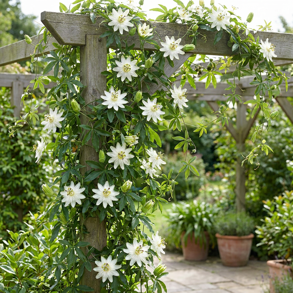 6x Passiflora ca. 'Constance Elliott' - Passiflora 'Constance Elliott' - Bianco - Pianta rampicante - Ø9cm - ↕35cm
